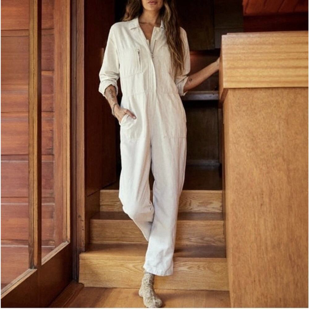 OUTERKNOWN Station Jumpsuit Womens Small One Piece Organic Cotton Linen In Salt